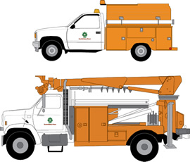 Illustrative drawing of a utility truck by David Guillemette.