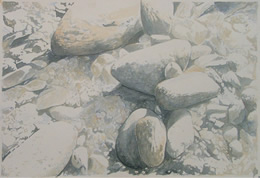 Watercolor painting of rocks by David Guillemette.